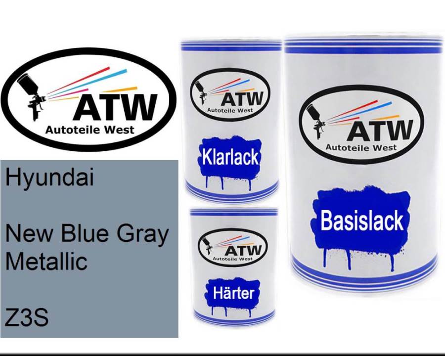 Hyundai, New Blue Gray Metallic, Z3S: 500ml Lackdose + 500ml Klarlack + 250ml Härter - Set, von ATW Autoteile West.